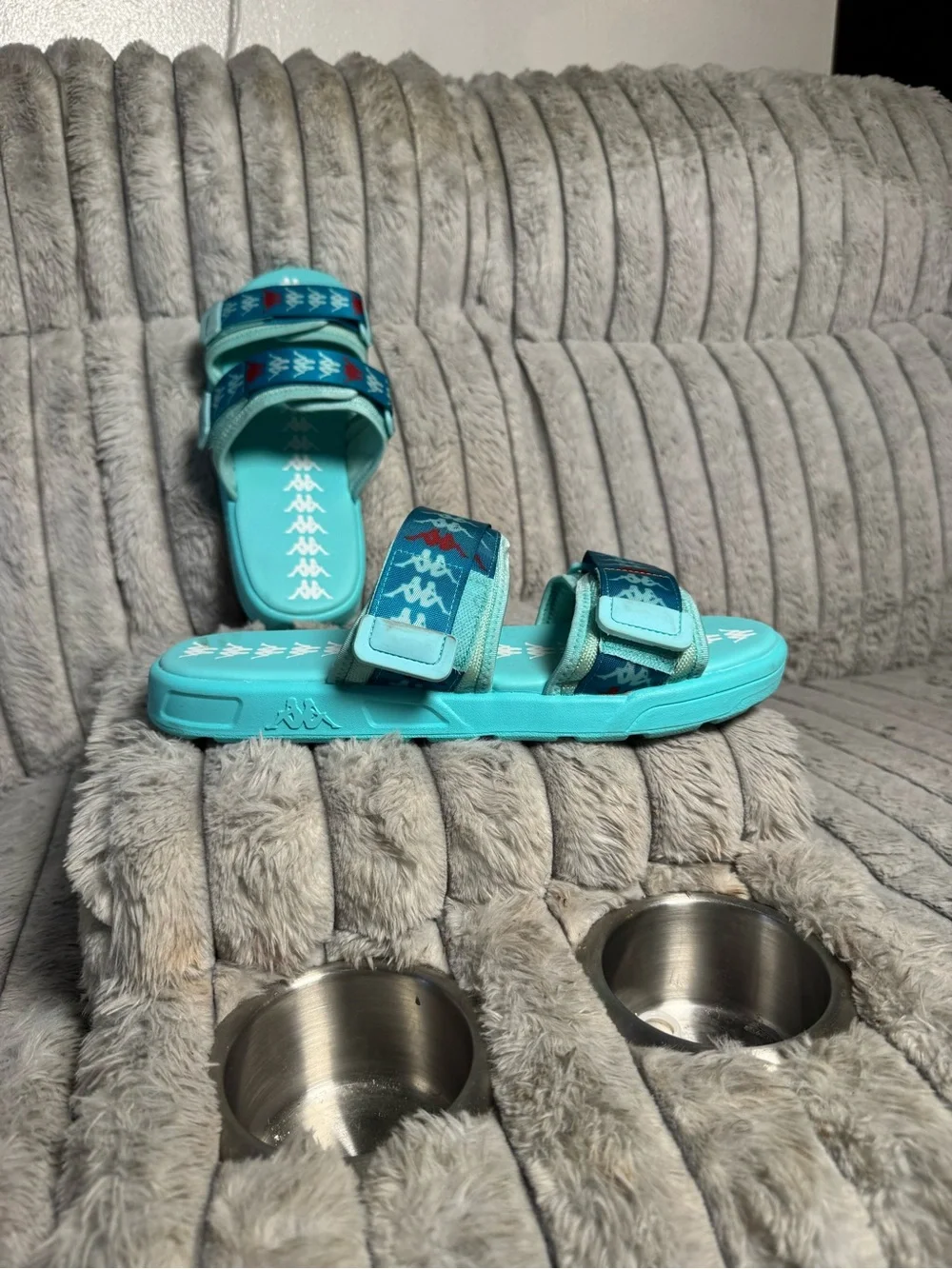 Kappa Aqua Teal Logo-Embossed Slide